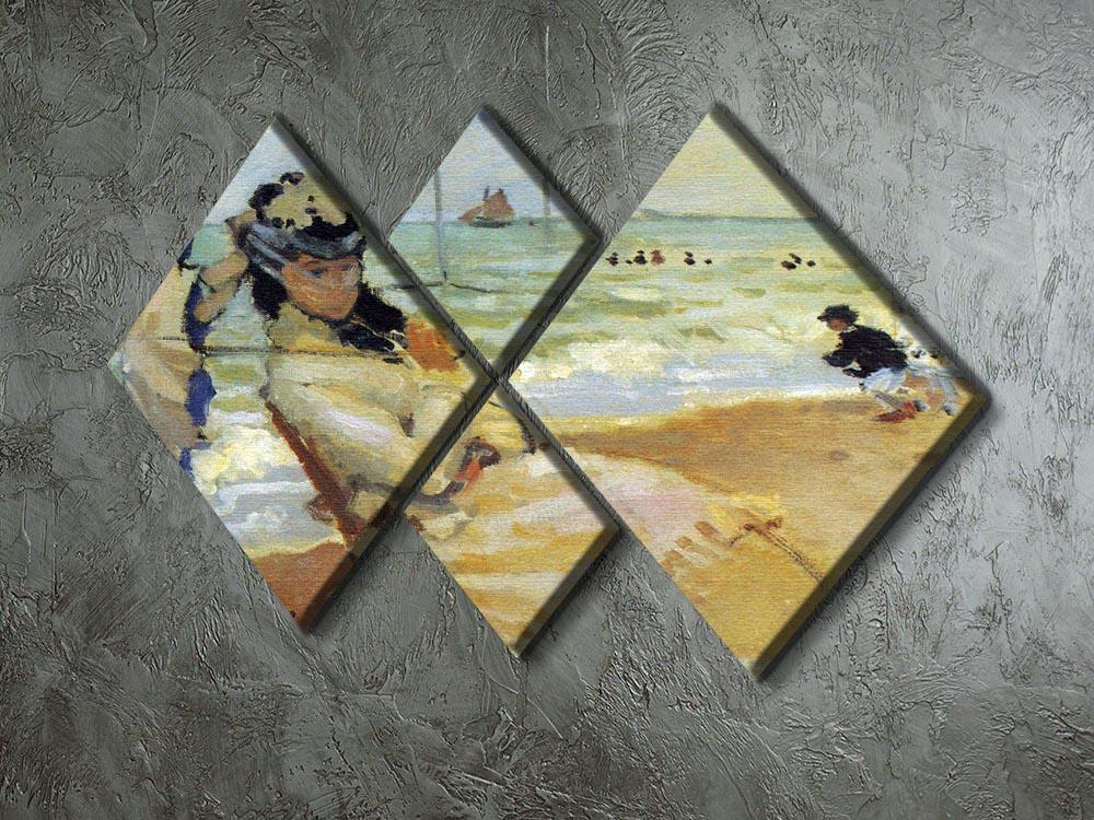 Camille on the beach at Trouville by Monet 4 Square Multi Panel Canvas - Canvas Art Rocks - 2