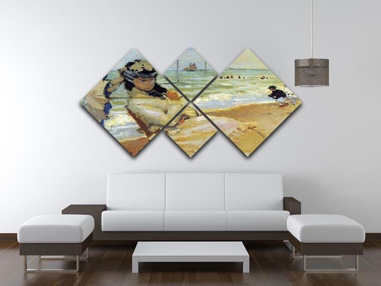 Camille on the beach at Trouville by Monet 4 Square Multi Panel Canvas - Canvas Art Rocks - 3