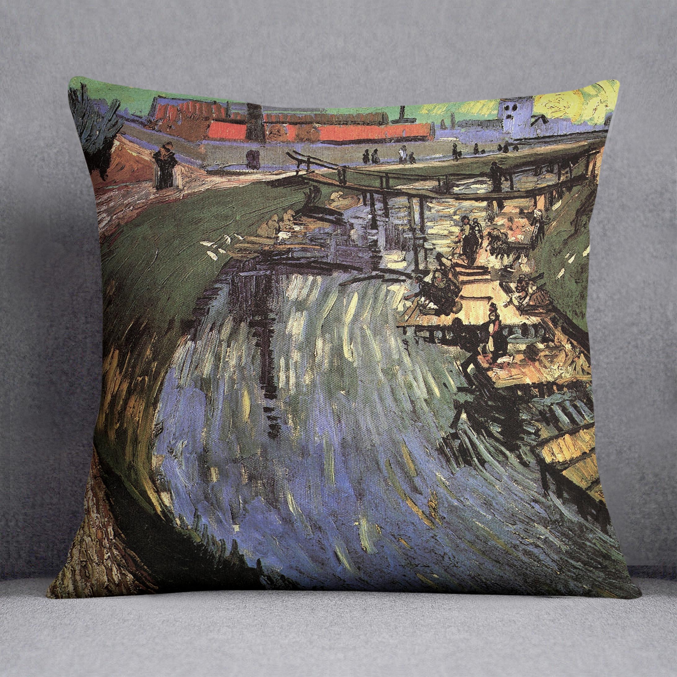 Canal with Women Washing by Van Gogh Cushion