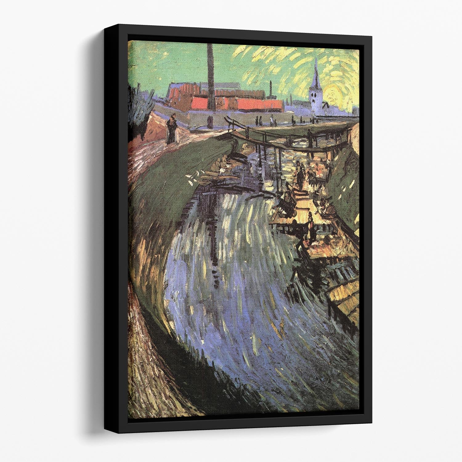 Canal with Women Washing by Van Gogh Floating Framed Canvas