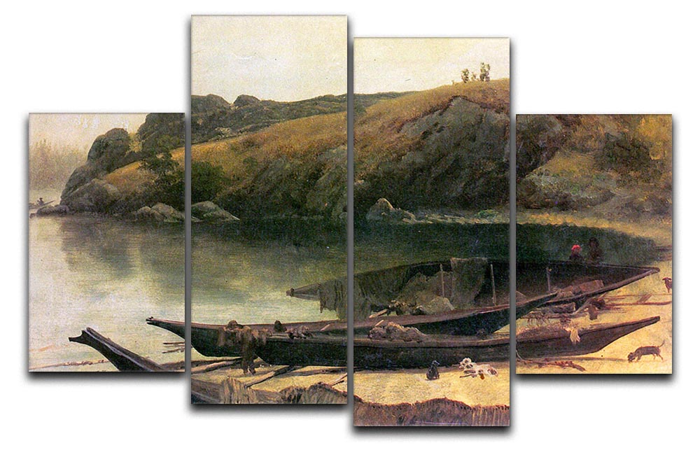 Canoes by Bierstadt 4 Split Panel Canvas - Canvas Art Rocks - 1