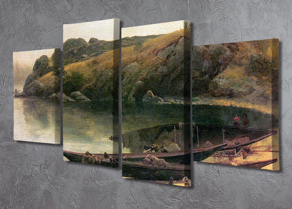 Canoes by Bierstadt 4 Split Panel Canvas - Canvas Art Rocks - 2
