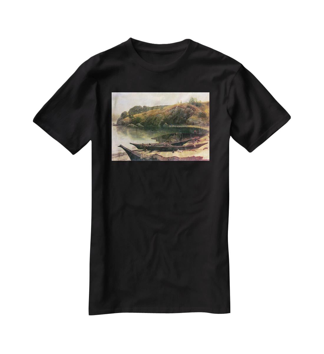 Canoes by Bierstadt T-Shirt - Canvas Art Rocks - 1