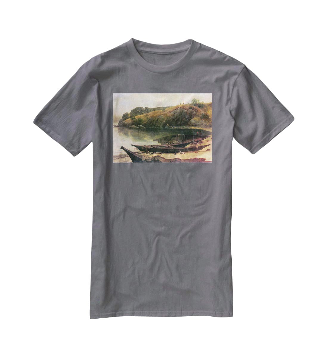 Canoes by Bierstadt T-Shirt - Canvas Art Rocks - 3