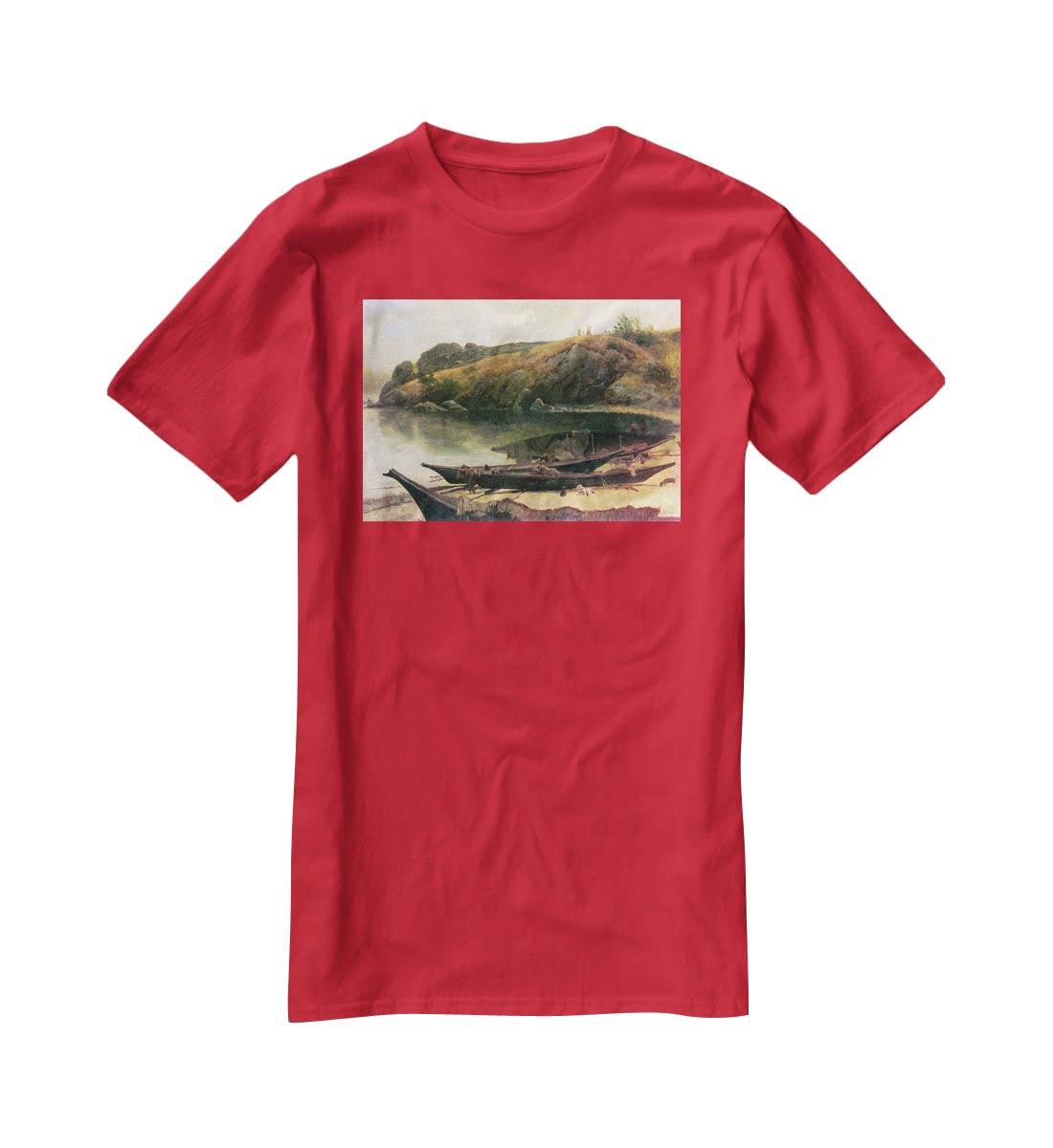 Canoes by Bierstadt T-Shirt - Canvas Art Rocks - 4