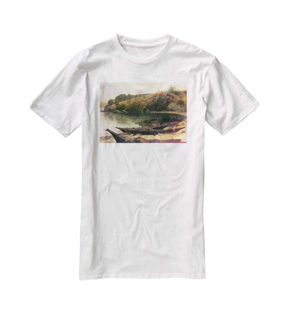 Canoes by Bierstadt T-Shirt - Canvas Art Rocks - 5