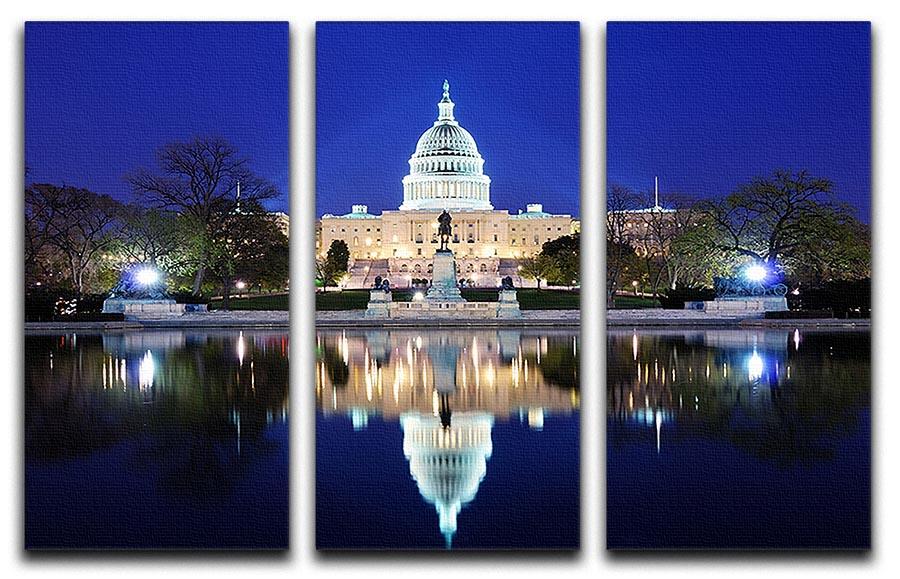 Capitol Hill Building at dusk with lake reflection 3 Split Panel Canvas Print - Canvas Art Rocks - 1
