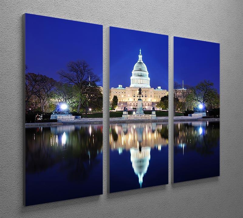 Capitol Hill Building at dusk with lake reflection 3 Split Panel Canvas Print - Canvas Art Rocks - 2