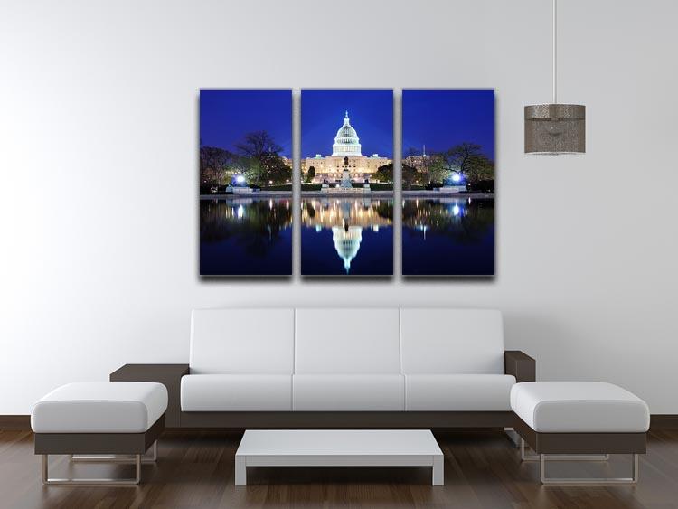 Capitol Hill Building at dusk with lake reflection 3 Split Panel Canvas Print - Canvas Art Rocks - 3