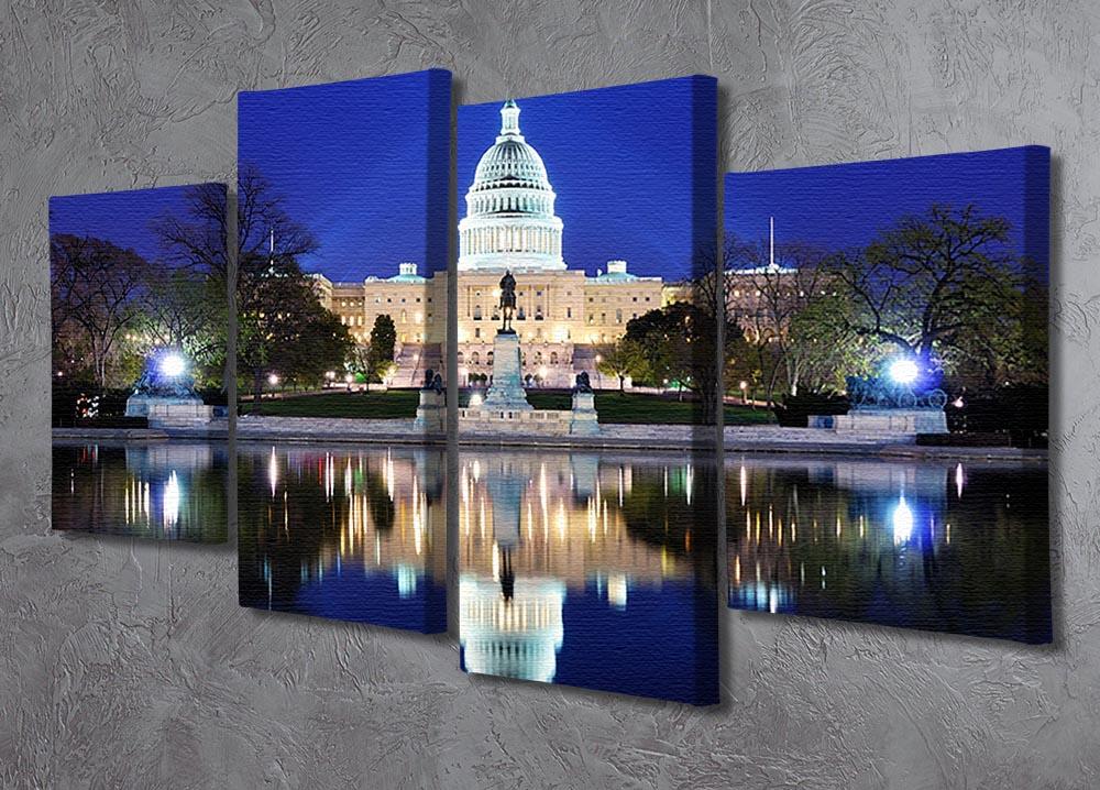 Capitol Hill Building at dusk with lake reflection 4 Split Panel Canvas  - Canvas Art Rocks - 2