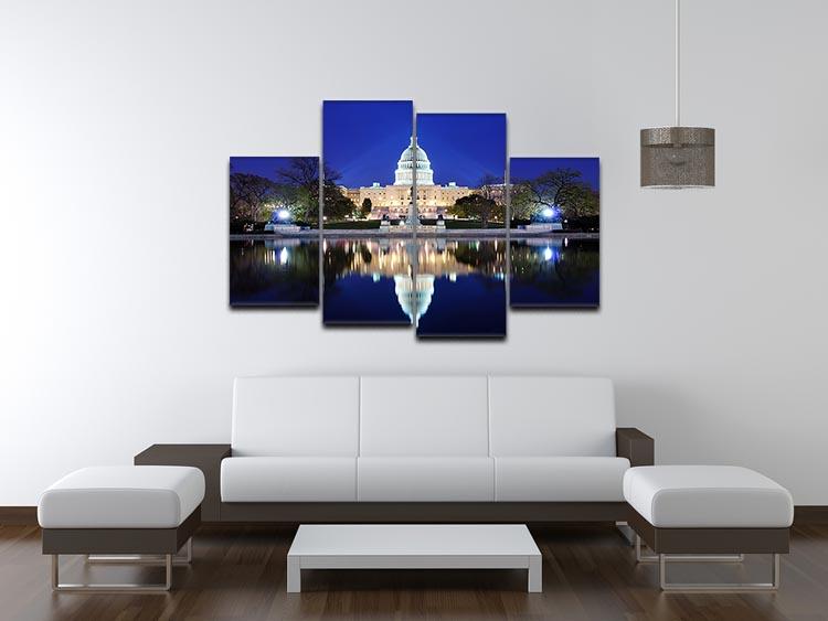 Capitol Hill Building at dusk with lake reflection 4 Split Panel Canvas  - Canvas Art Rocks - 3