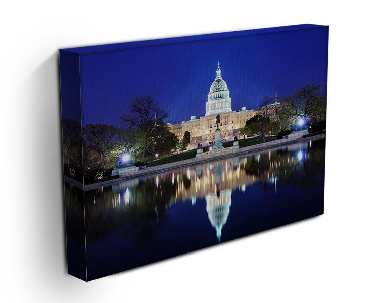Capitol Hill Building at dusk with lake reflection Canvas Print or Poster - Canvas Art Rocks - 3
