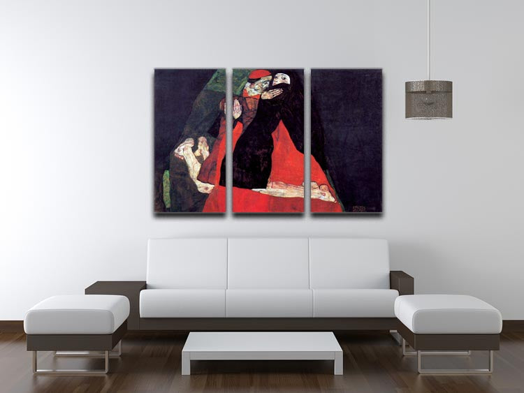 Cardinal and Nun or The caress by Egon Schiele 3 Split Panel Canvas Print - Canvas Art Rocks - 3