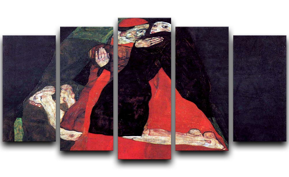 Cardinal and Nun or The caress by Egon Schiele 5 Split Panel Canvas - Canvas Art Rocks - 1