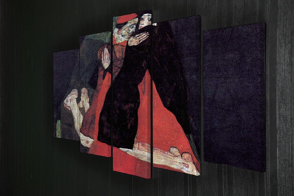 Cardinal and Nun or The caress by Egon Schiele 5 Split Panel Canvas - Canvas Art Rocks - 2