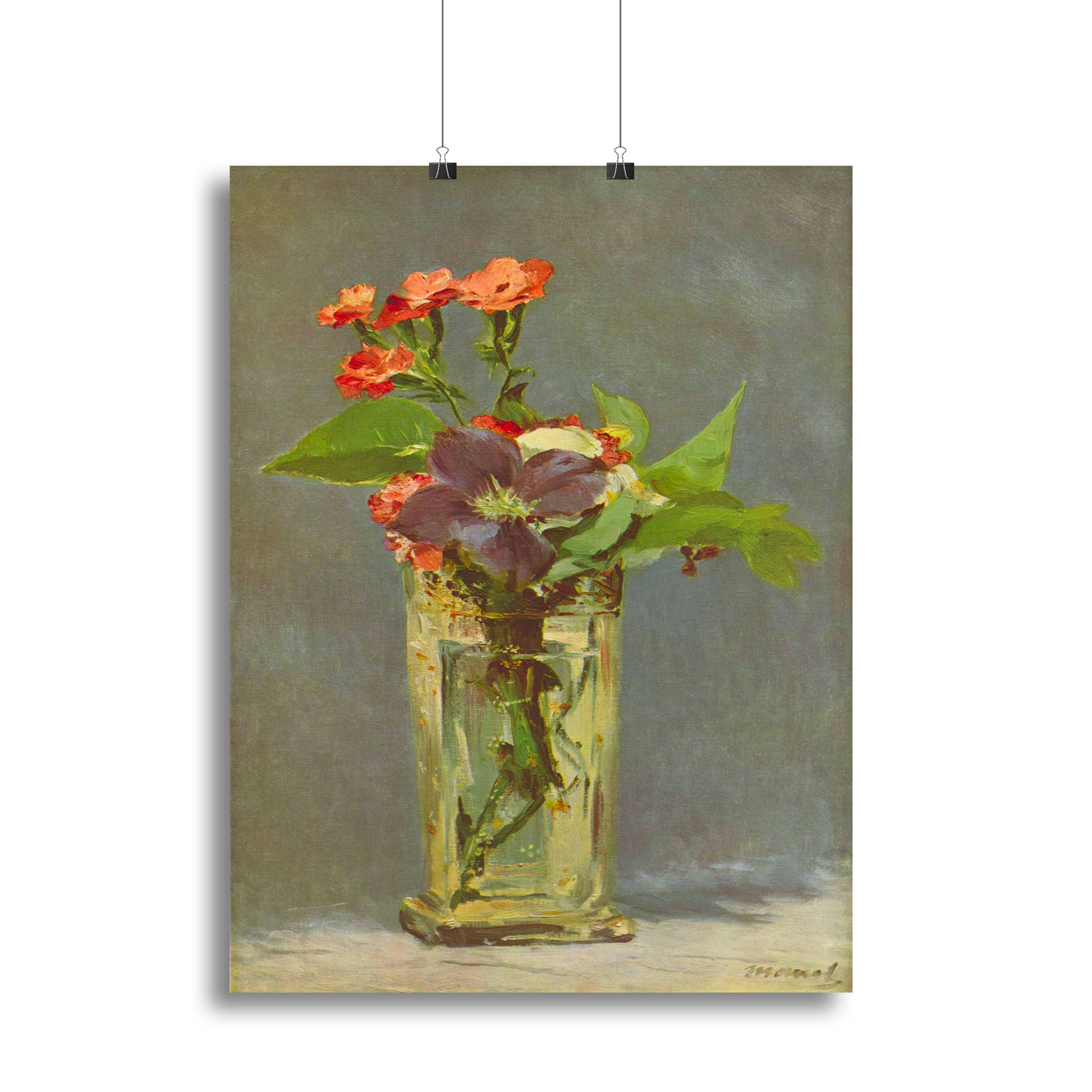 Carnations and Clematis in a Crystal Vase by Manet Canvas Print or Poster - Canvas Art Rocks - 2