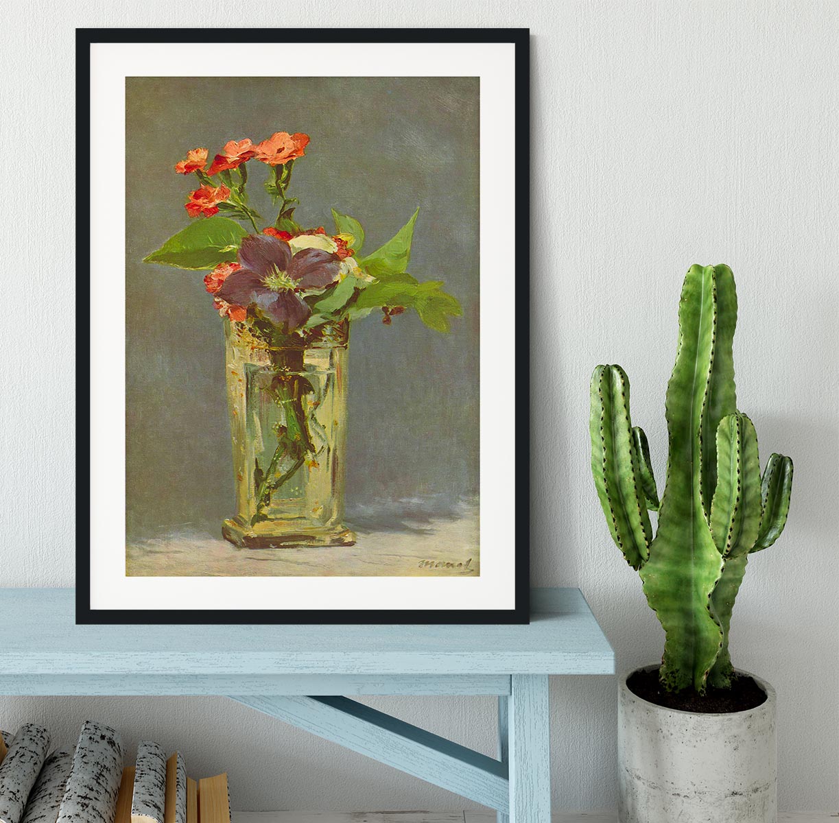 Carnations and Clematis in a Crystal Vase by Manet Framed Print - Canvas Art Rocks - 1