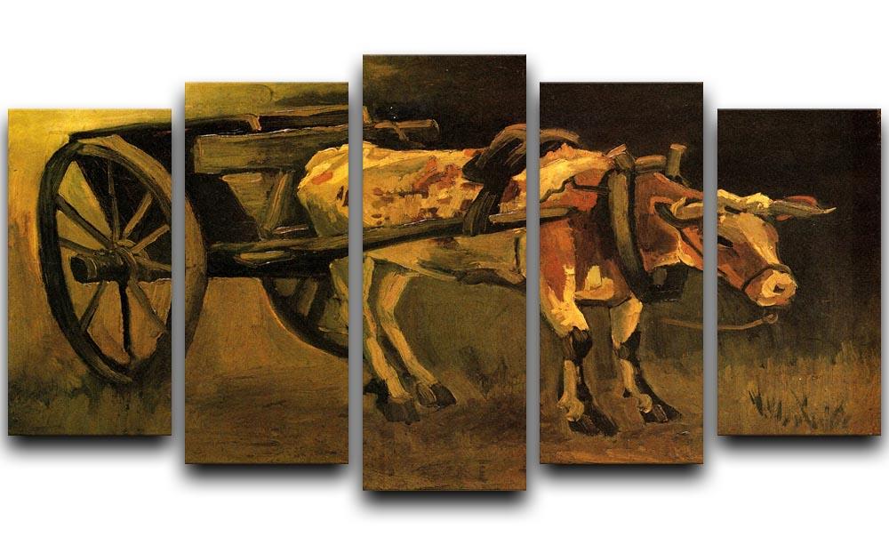 Cart with Red and White Ox by Van Gogh 5 Split Panel Canvas  - Canvas Art Rocks - 1