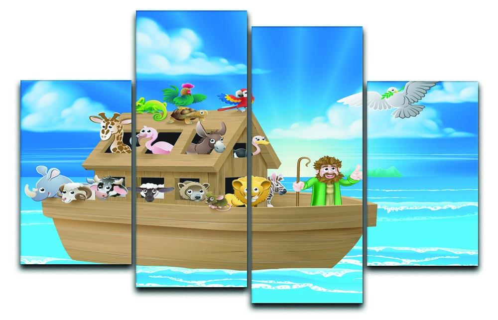Cartoon childrens illustration of the Christian Bible story of Noah 4 Split Panel Canvas  - Canvas Art Rocks - 1