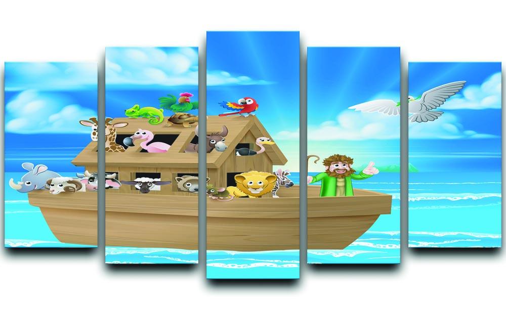 Cartoon childrens illustration of the Christian Bible story of Noah 5 Split Panel Canvas  - Canvas Art Rocks - 1