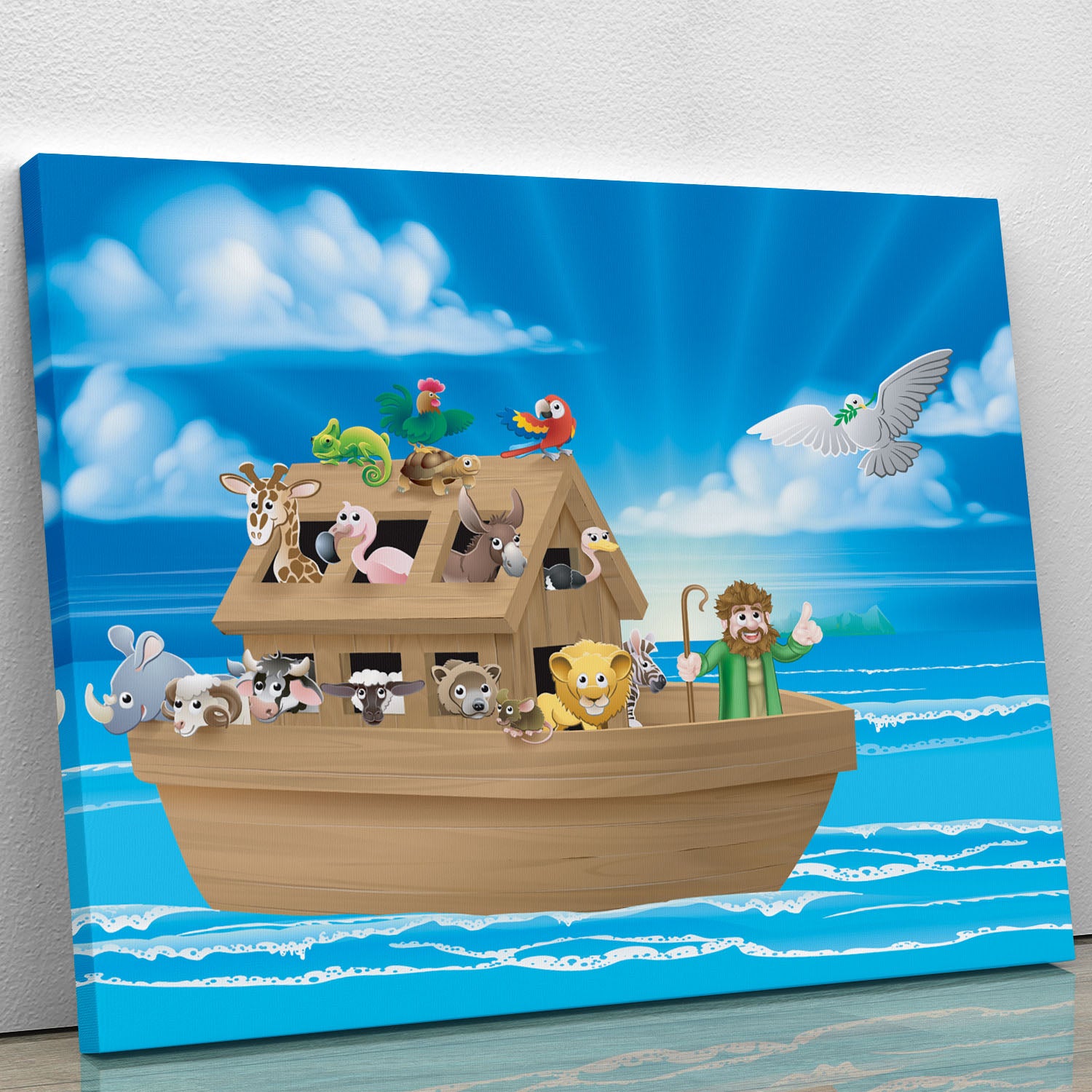 Cartoon childrens illustration of the Christian Bible story of Noah Canvas Print or Poster - Canvas Art Rocks - 1