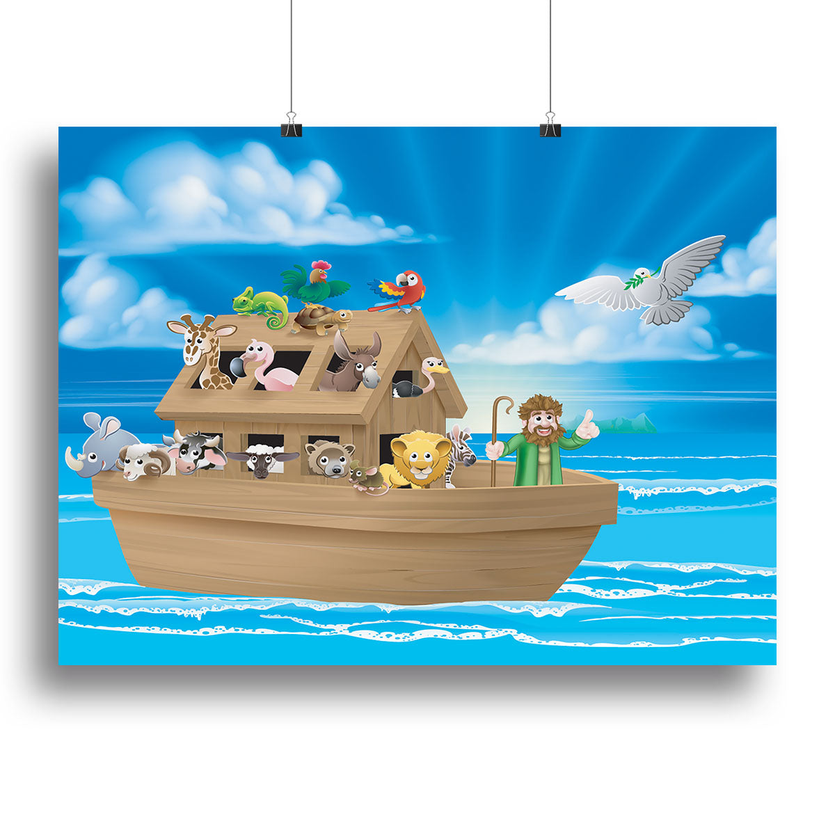 Cartoon childrens illustration of the Christian Bible story of Noah Canvas Print or Poster - Canvas Art Rocks - 2