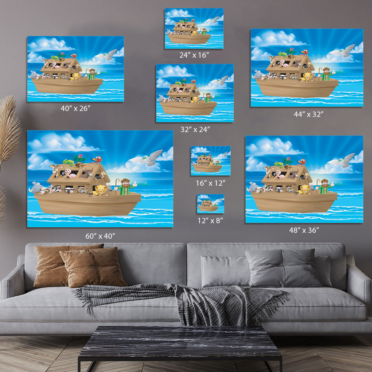 Cartoon childrens illustration of the Christian Bible story of Noah Canvas Print or Poster - Canvas Art Rocks - 7