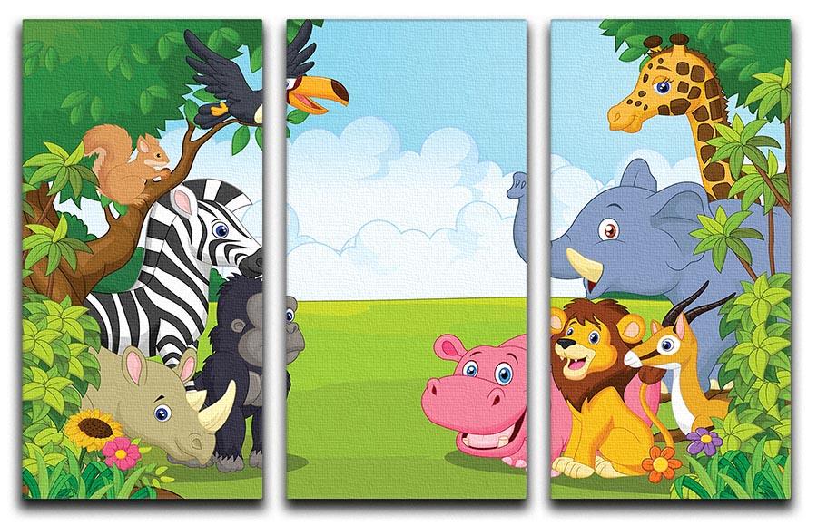 Cartoon collection animal in the jungle 3 Split Panel Canvas Print - Canvas Art Rocks - 1
