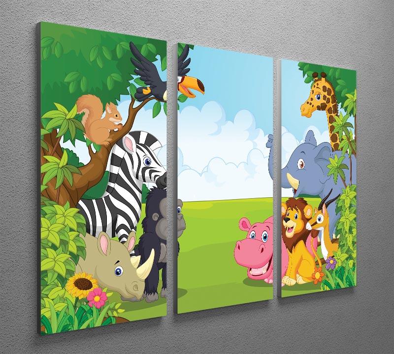 Cartoon collection animal in the jungle 3 Split Panel Canvas Print - Canvas Art Rocks - 2