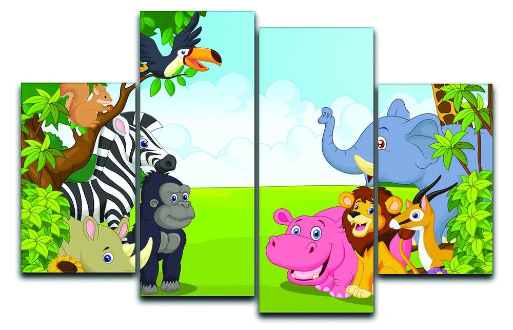 Cartoon collection animal in the jungle 4 Split Panel Canvas - Canvas Art Rocks - 1