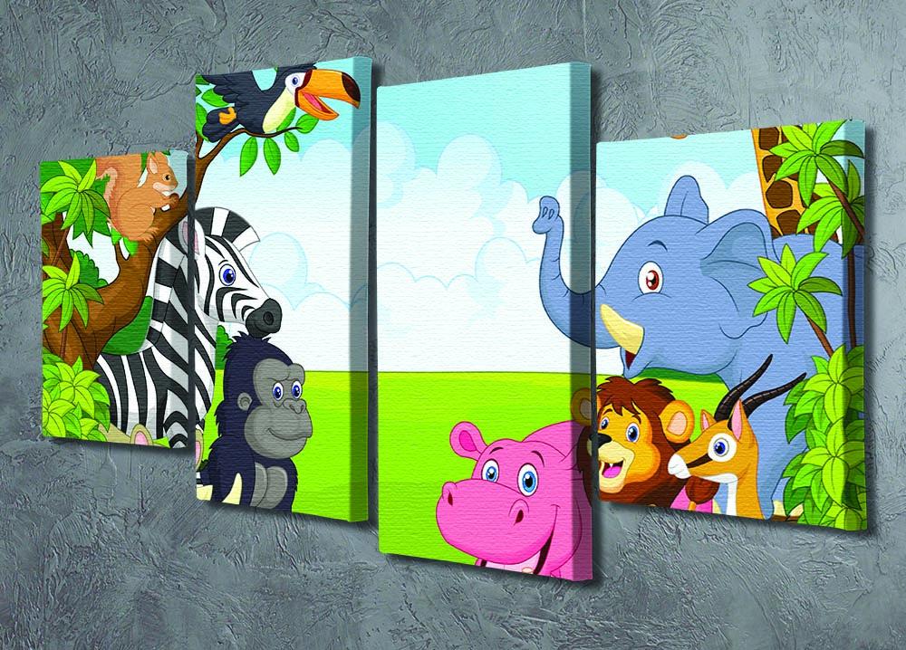 Cartoon collection animal in the jungle 4 Split Panel Canvas - Canvas Art Rocks - 2