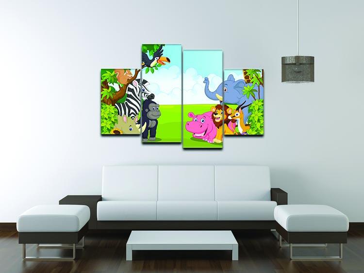 Cartoon collection animal in the jungle 4 Split Panel Canvas - Canvas Art Rocks - 3