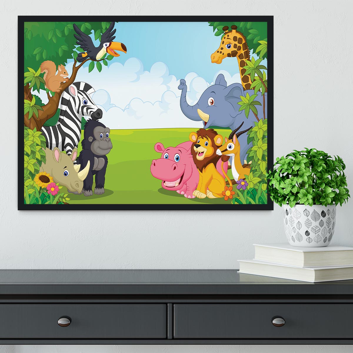 Cartoon collection animal in the jungle Framed Print - Canvas Art Rocks - 2