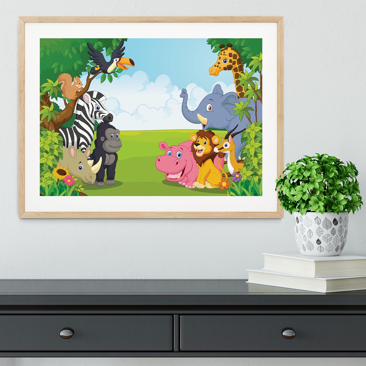 Cartoon collection animal in the jungle Framed Print - Canvas Art Rocks - 3