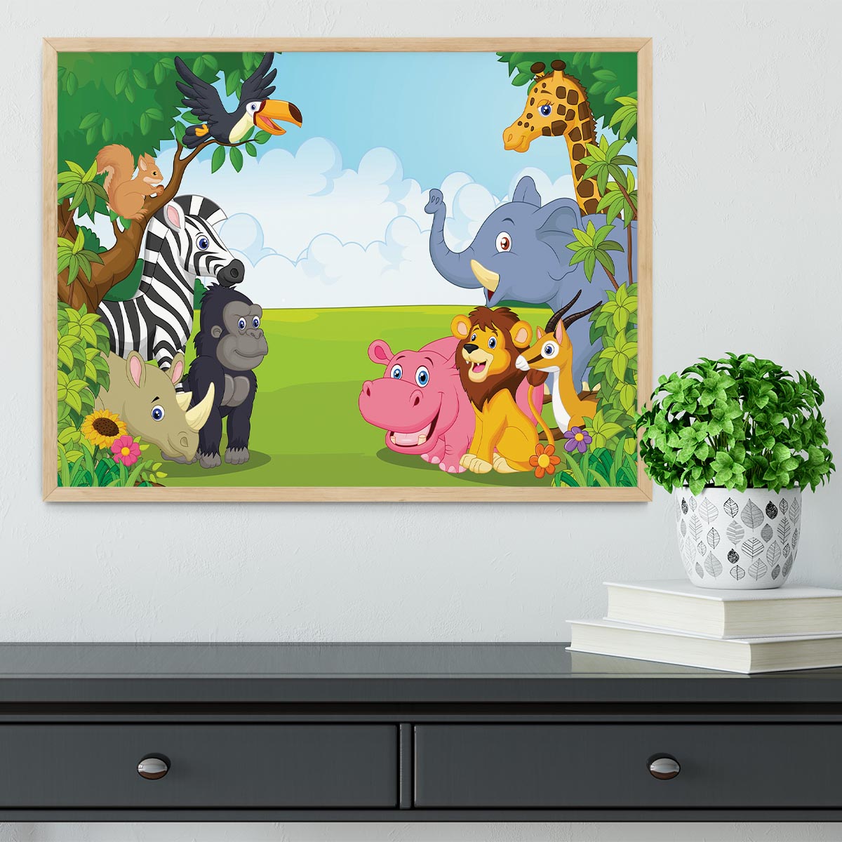 Cartoon collection animal in the jungle Framed Print - Canvas Art Rocks - 4