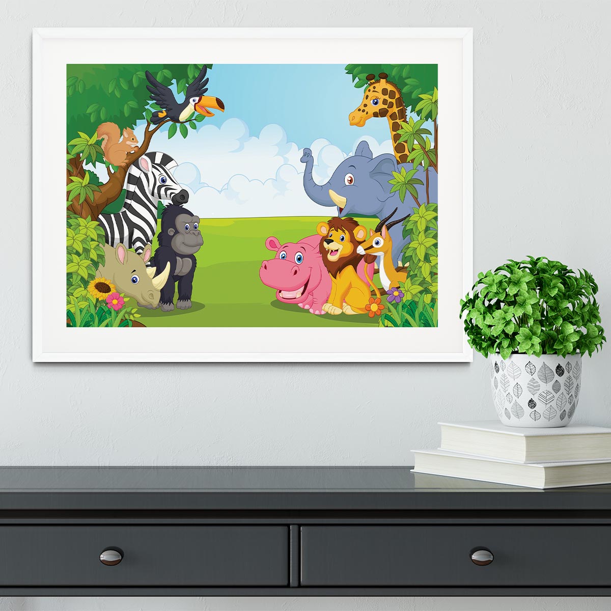 Cartoon collection animal in the jungle Framed Print - Canvas Art Rocks - 5