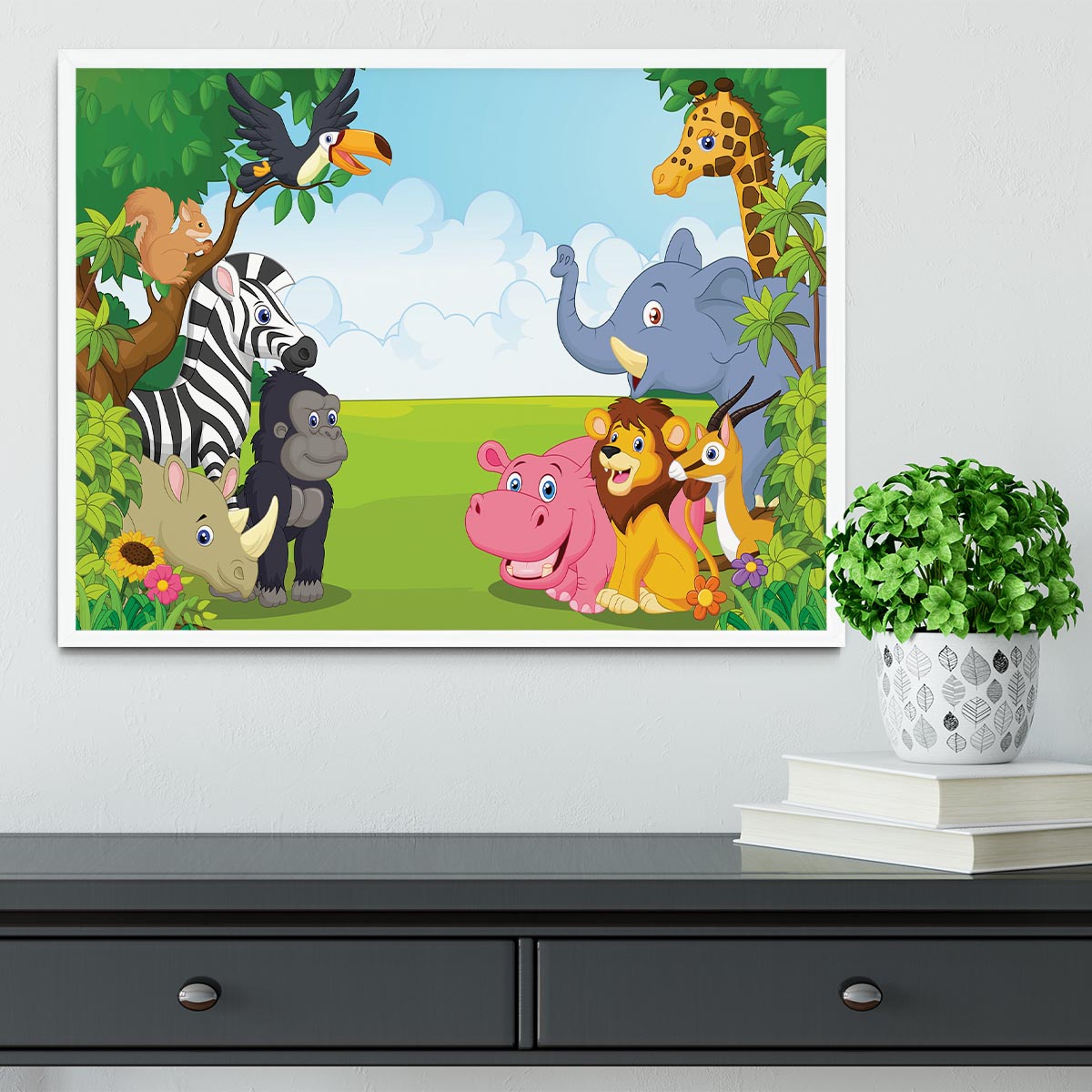 Cartoon collection animal in the jungle Framed Print - Canvas Art Rocks -6