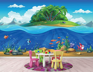 Cartoon underwater world Wall Mural Wallpaper - Canvas Art Rocks - 2