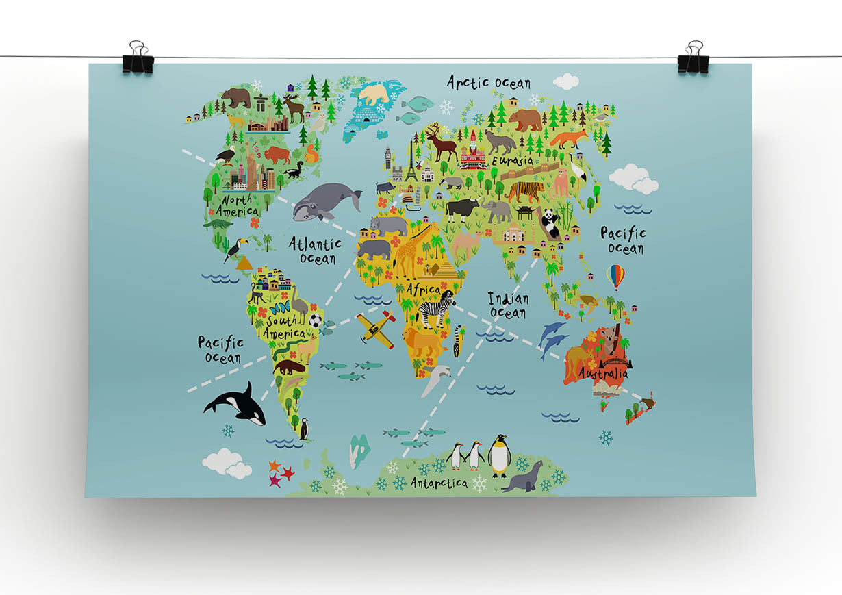 Children's Animal World Map Canvas Print & Poster - Canvas Art Rocks