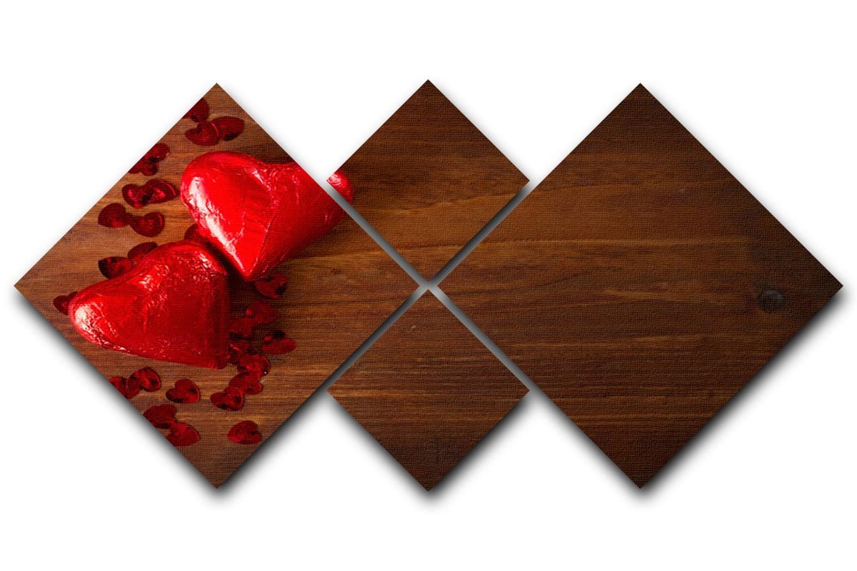 Chocolate hearts on wooden board 4 Square Multi Panel Canvas  - Canvas Art Rocks - 1