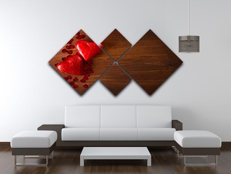 Chocolate hearts on wooden board 4 Square Multi Panel Canvas  - Canvas Art Rocks - 3