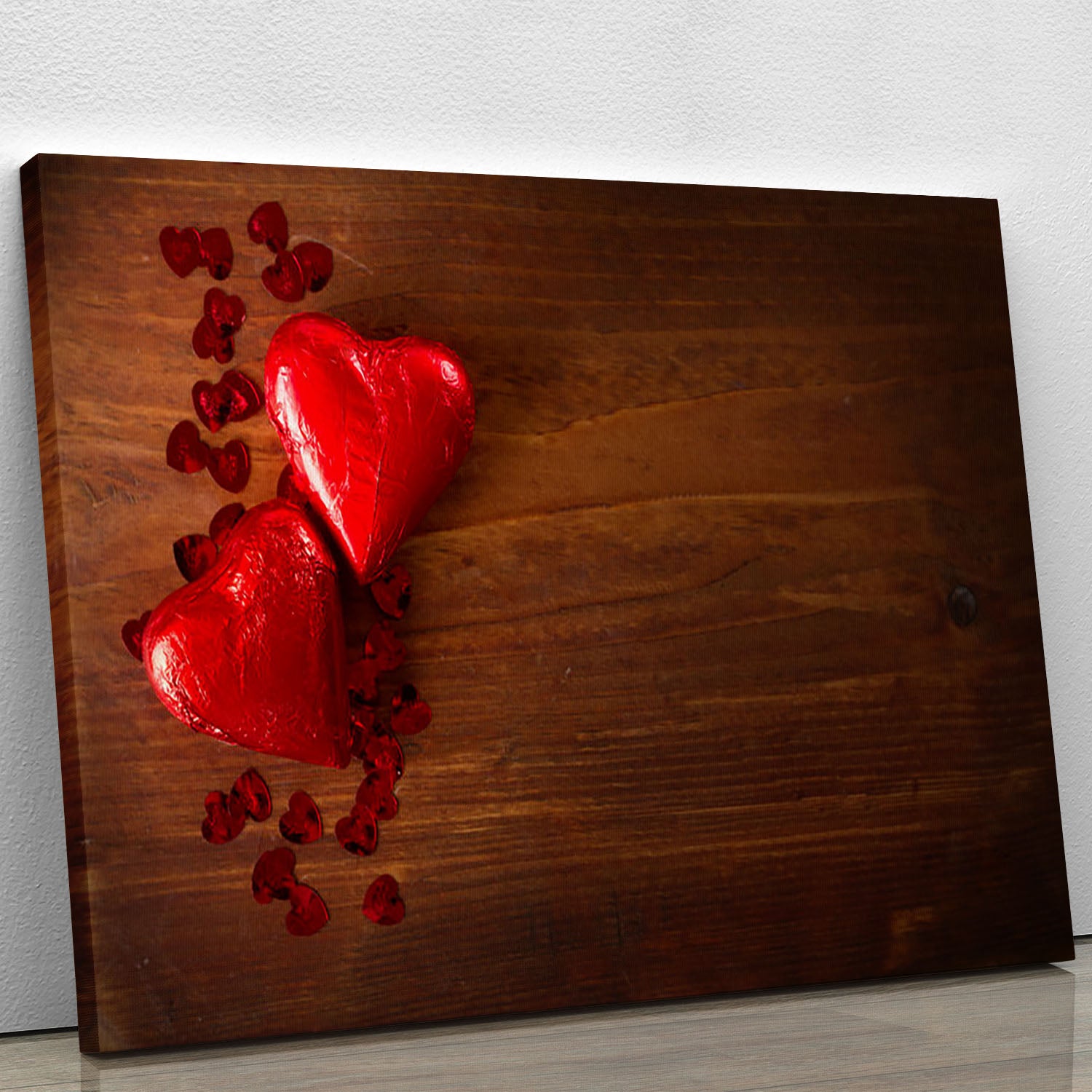 Chocolate hearts on wooden board Canvas Print or Poster - Canvas Art Rocks - 1