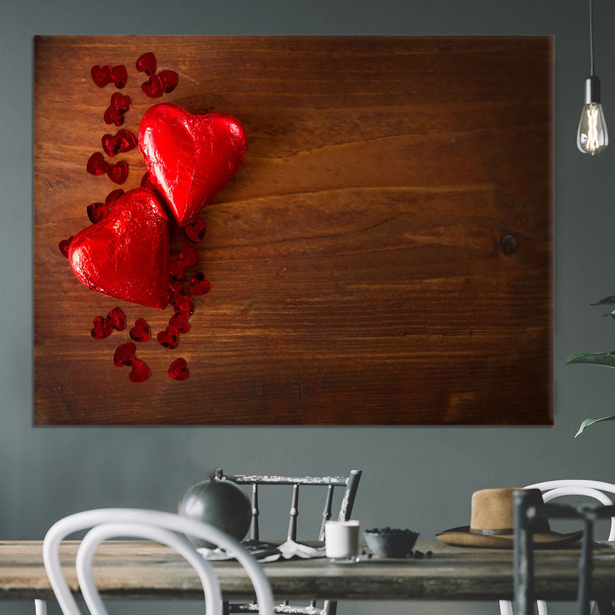 Chocolate hearts on wooden board Canvas Print or Poster - Canvas Art Rocks - 3