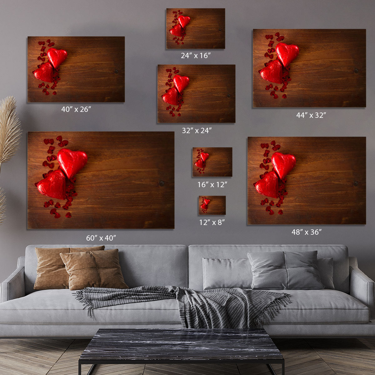 Chocolate hearts on wooden board Canvas Print or Poster - Canvas Art Rocks - 7