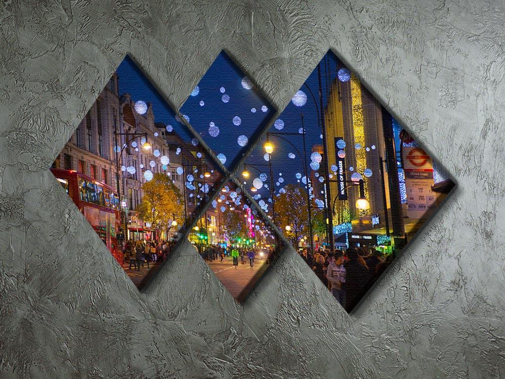 Christmas lights on Oxford street 4 Square Multi Panel Canvas  - Canvas Art Rocks - 2
