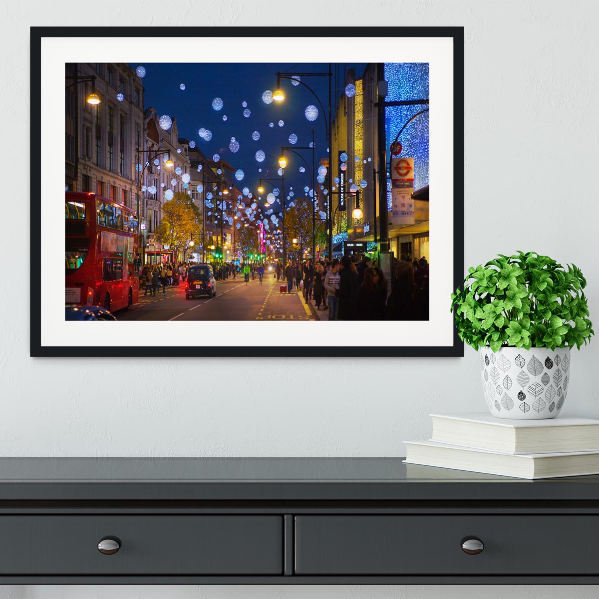 Christmas lights on Oxford street Framed Print - Canvas Art Rocks - 1
