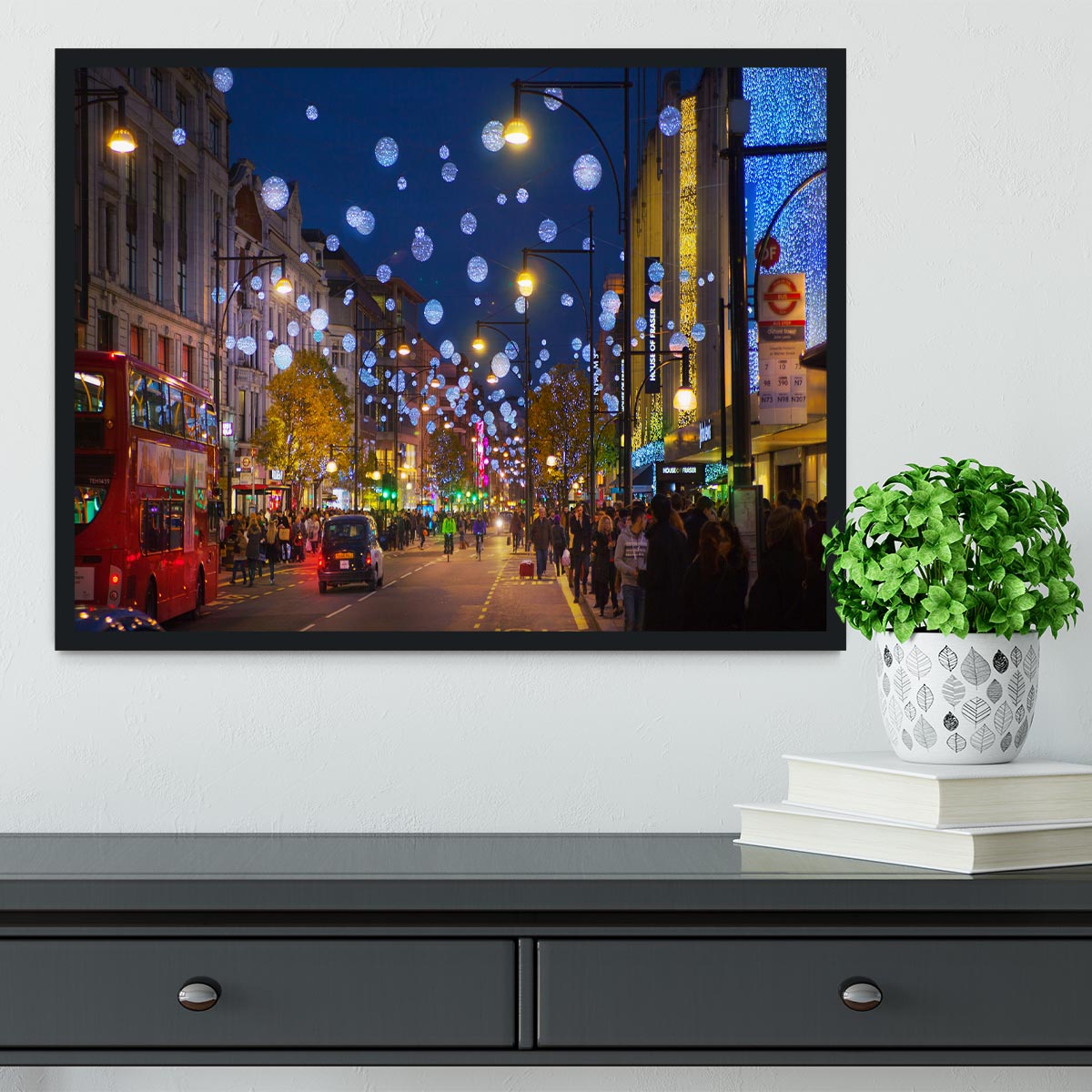 Christmas lights on Oxford street Framed Print - Canvas Art Rocks - 2