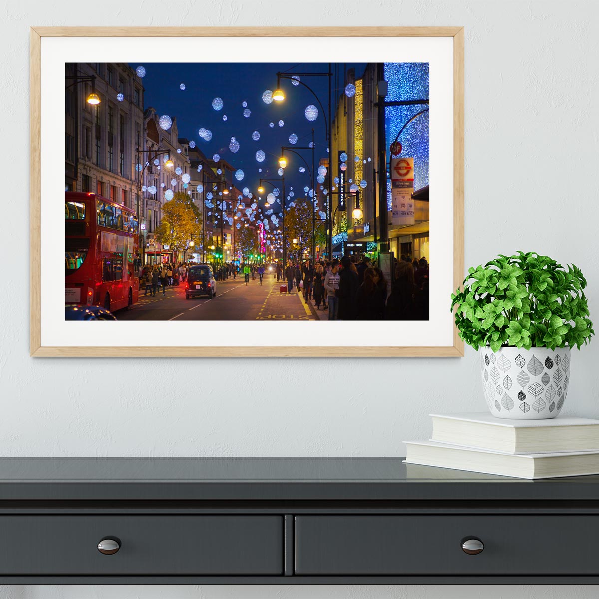 Christmas lights on Oxford street Framed Print - Canvas Art Rocks - 3