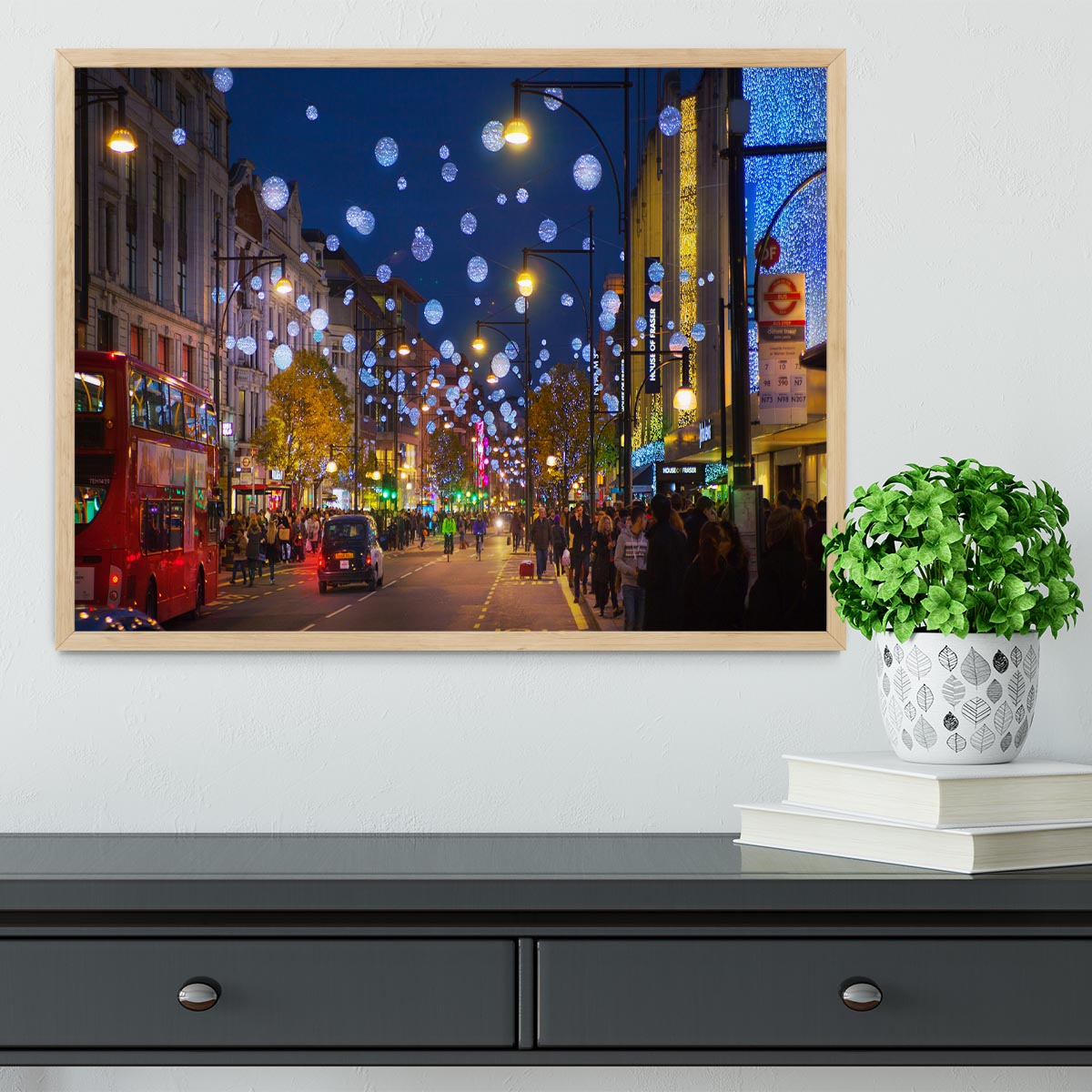 Christmas lights on Oxford street Framed Print - Canvas Art Rocks - 4