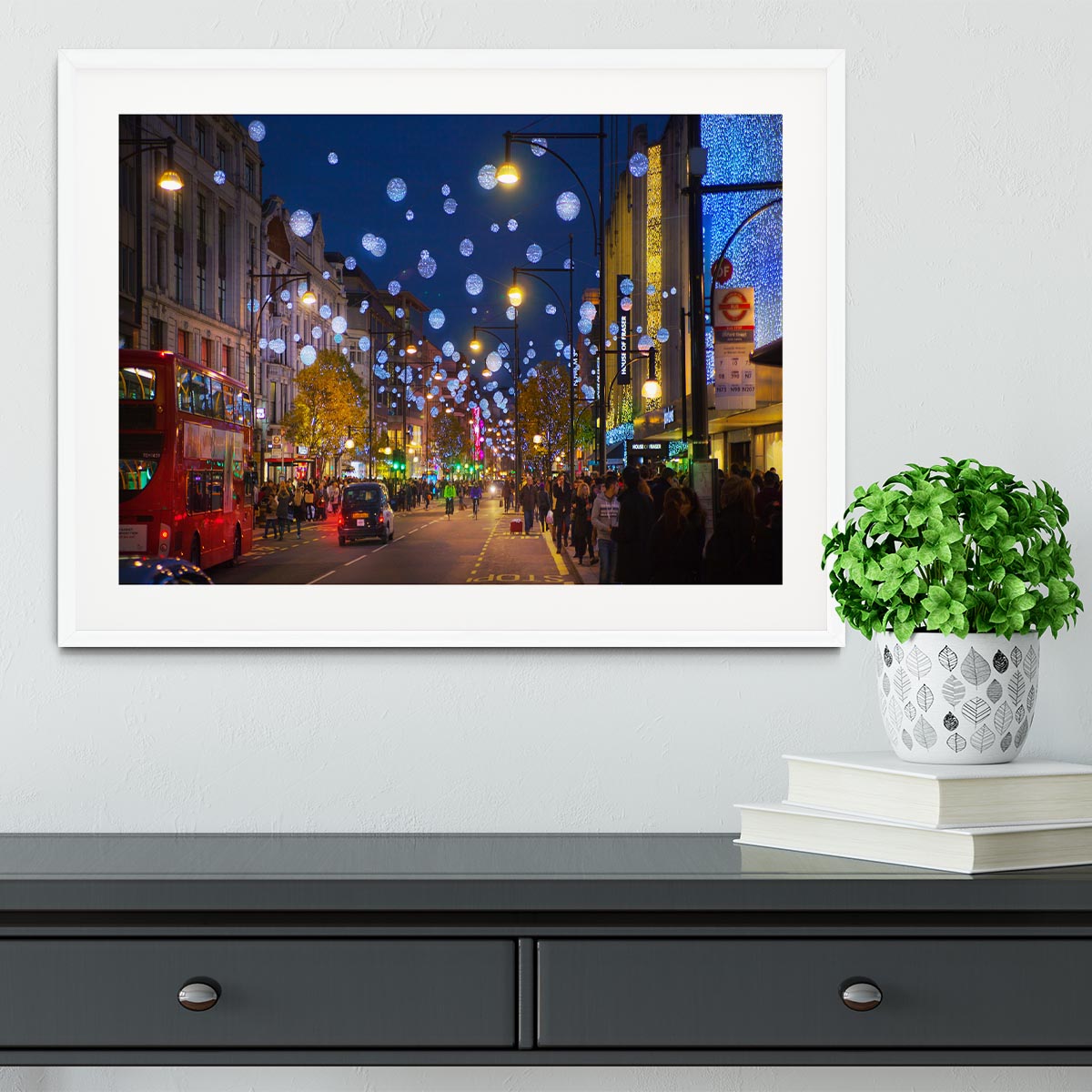 Christmas lights on Oxford street Framed Print - Canvas Art Rocks - 5